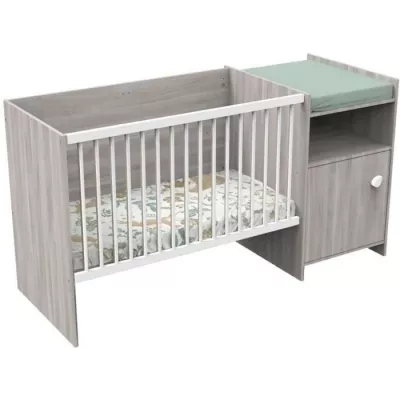 Combined baby cot - 120x60cm - Evolutive in 90x190cm - Babyprice Up - Chene - With changing dresser 1 door