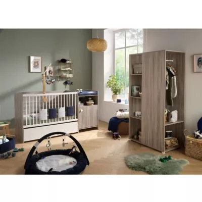 Combined baby cot - 120x60cm - Evolutive in 90x190cm - Babyprice Up - Chene - With changing dresser 1 door