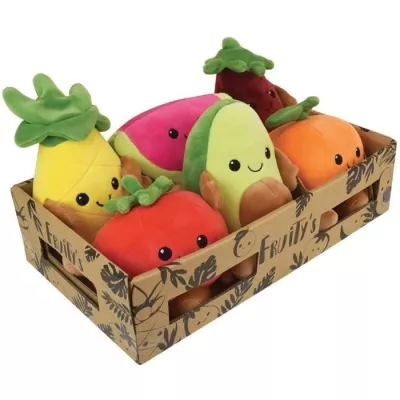 JEMINI Fruity 's cagette de 6 peluches toutes douces fruits et légumes +/- 17 cm