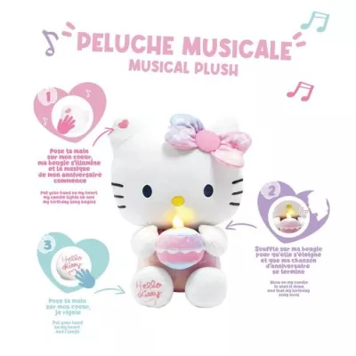 Hello Kitty Peluche Interactive Anniversaire +/- 26 cm - JEMINI - Musique, bougie et rire interactifs.