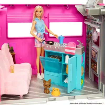 Barbie-Camping-Car Transformable de 76 cm HCD46