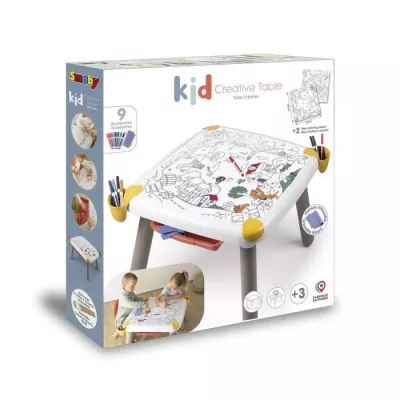 Smoby - Table enfant Créative - Feutre effacable pour la table + 2 grandes feuilles de coloriage - 3 rangements - Des 3 ans