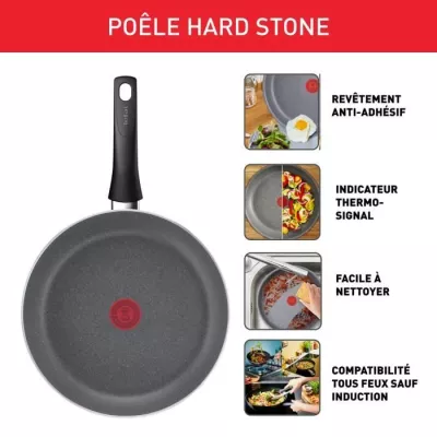 TEFAL Hard Stone Poele 24 cm, Non Induction, Revetement antiadhésif Mineralia +, Sans PFOA, Fabriqué en France D4560432