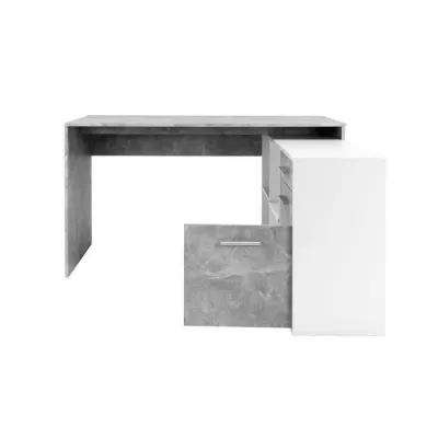 Bureau d'angle London - Panneaux de particules - Décor béton structuré, blanc - 136 x 75 x 139 cm