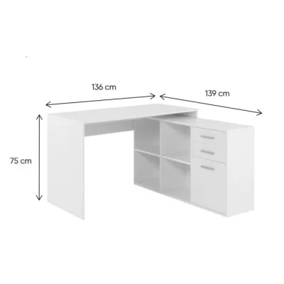 London corner desk - Particulate panels - White decor - 136 x 75 x 139 cm