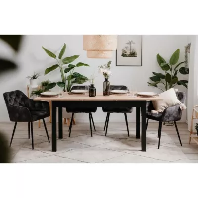 Extension table COBURG + 1 extension 40cm - Industrial Style - Craft/Black Chene - 10 People - W 137-177 x H 76.5 x D 80 cm