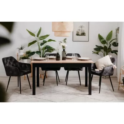 Extension table COBURG + 1 extension 40cm - Industrial Style - Craft/Black Chene - 10 People - W 137-177 x H 76.5 x D 80 cm