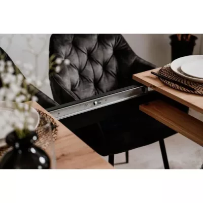 Extension table COBURG + 1 extension 40cm - Industrial Style - Craft/Black Chene - 10 People - W 137-177 x H 76.5 x D 80 cm