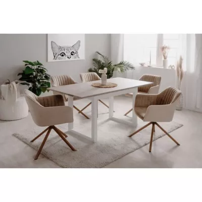 Extension table Houston 80B - 120-160 x 75 x 80 cm - Travertine effect tray - 1 extension included - 8 persons