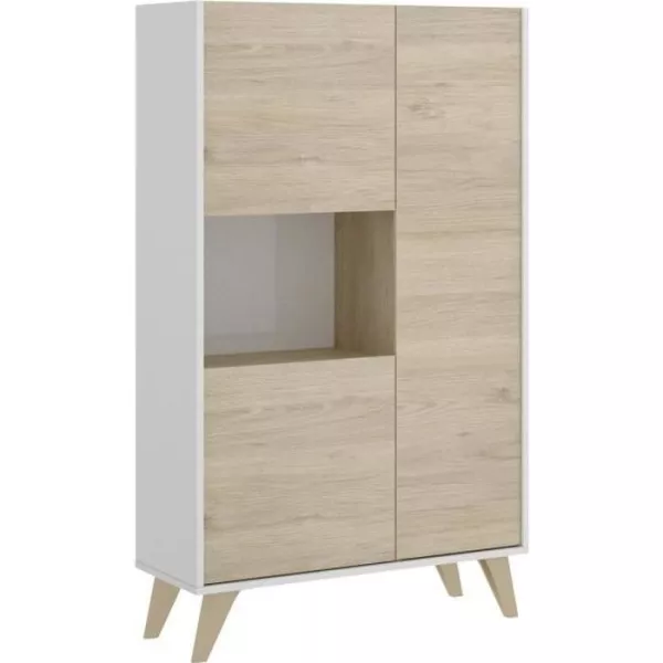 Buffet haut 3 portes - Décor Chene et blanc - NESS - L 81 x P 43 x H 135 cm