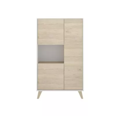 Buffet haut 3 portes - Décor Chene et blanc - NESS - L 81 x P 43 x H 135 cm