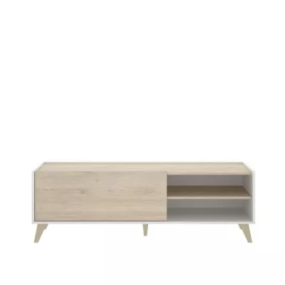 Ensemble salon NESS : Meuble TV + Table basse relevable - Mélaminé - Décor chene clair et blanc