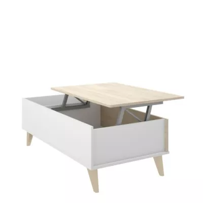 Ensemble salon NESS : Meuble TV + Table basse relevable - Mélaminé - Décor chene clair et blanc