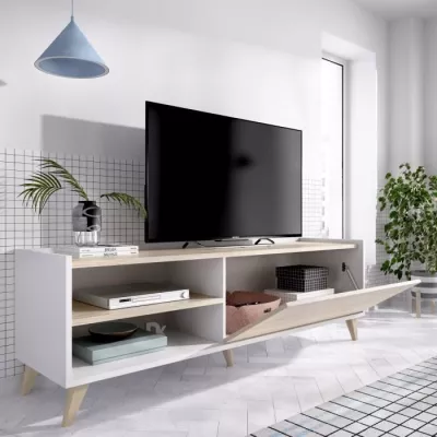 Ensemble salon NESS : Meuble TV + Table basse relevable - Mélaminé - Décor chene clair et blanc