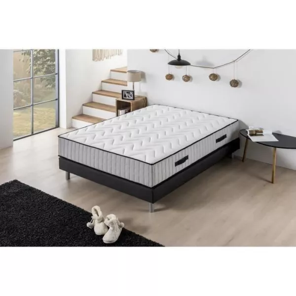 Ensemble matelas + sommier 160 x 200 cm - 672 Ressorts ensachés - 7 zones de confort - 27 cm - Ferme - DEKO DREAM Hotel Supreme