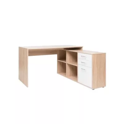 Bureau d'angle London - Panneaux de particules - Décor chene sonoma, blanc - 136 x 75 x 139 cm