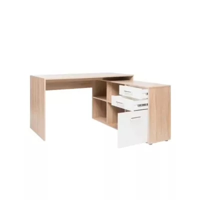 London corner desk - Particulate panels - Decor chine sonoma, white - 136 x 75 x 139 cm