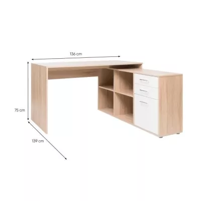 Bureau d'angle London - Panneaux de particules - Décor chene sonoma, blanc - 136 x 75 x 139 cm