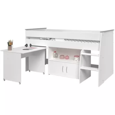 Lit combiné enfant PARISOT ZOLA - Blanc - 90x200 cm - Sommier inclus