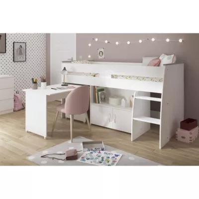 Lit combiné enfant PARISOT ZOLA - Blanc - 90x200 cm - Sommier inclus