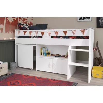 Lit combiné enfant PARISOT ZOLA - Blanc - 90x200 cm - Sommier inclus