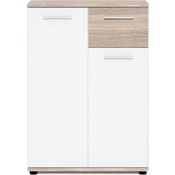 JACKY Meuble de rangement Petit Buffet - Blanc mat et décor chene Sonoma - Classique - L 60 cm