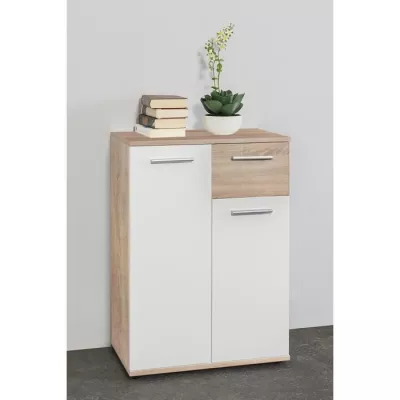 JACKY Meuble de rangement Petit Buffet - Blanc mat et décor chene Sonoma - Classique - L 60 cm