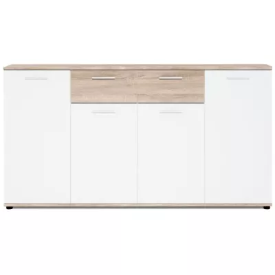 JACKY Buffet bas classique blanc et décor chene mat - L 160 cm