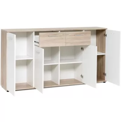 JACKY Buffet bas classique blanc et décor chene mat - L 160 cm