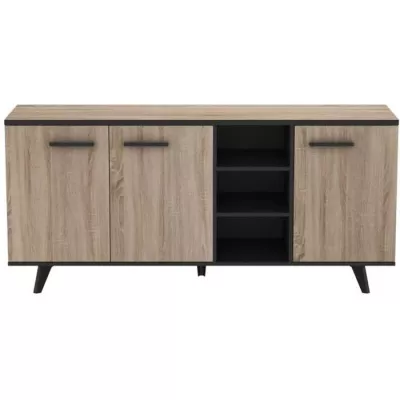 Buffet bas - Décor chene brossé et noir mat - Contemporain - WAYNE - L 160,7 cm