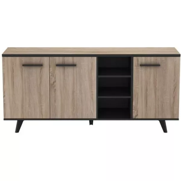 Buffet bas - Décor chene brossé et noir mat - Contemporain - WAYNE - L 160,7 cm