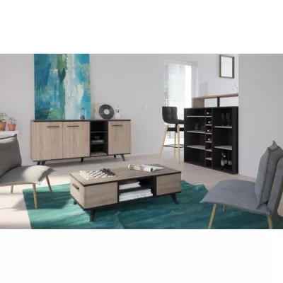 Buffet bas - Décor chene brossé et noir mat - Contemporain - WAYNE - L 160,7 cm