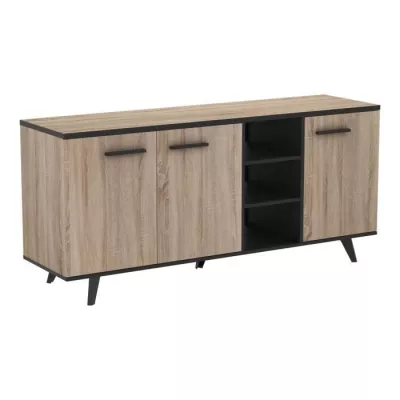 Buffet bas - Décor chene brossé et noir mat - Contemporain - WAYNE - L 160,7 cm