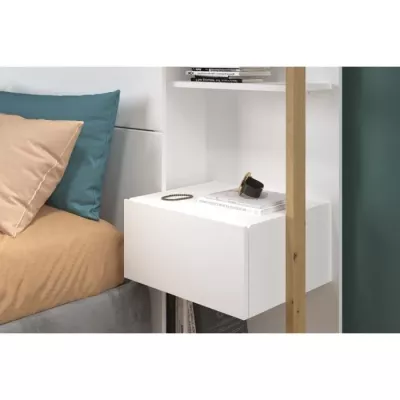 PARISOT Tete de Lit avec étageres + chevets intégrés - Décor blanc et chene - L 255 x P 36 x H 103 cm - WHITE