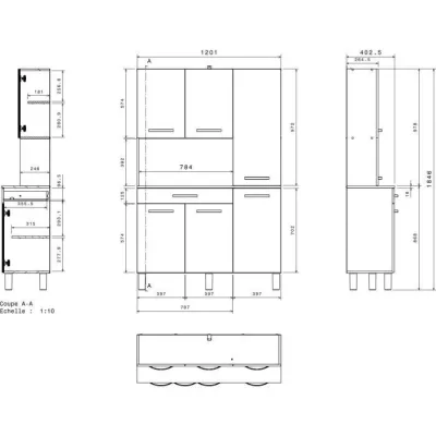 OSLO Buffet de 120 cm - 1 Tiroir et 6 Portes - L 120 x P 40 x H 185 cm - Coloris Chene