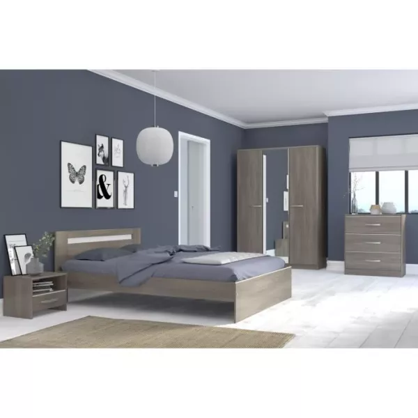 PARISOT Chambre complete adulte - Contemporain - Décor noyer silver - l 140 x L 190 cm - YSA