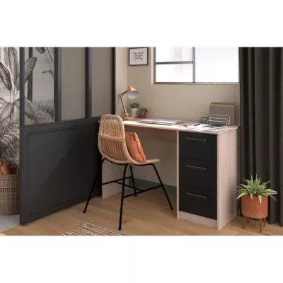 PARISOT Bureau droit 3 tiroirs - Décor chene Brooklyn - L 121,4 x P 55 x H 74.5 cm - ESSENTIELLE