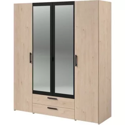 Armoire VARIA - Décor chene et noir - 4 portes 2 tiroirs - L160 x H 185 x P 51.7 cm