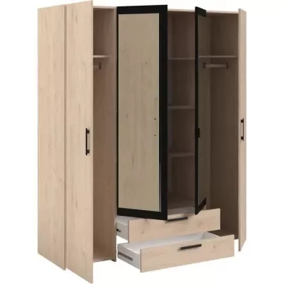 Armoire VARIA - Décor chene et noir - 4 portes 2 tiroirs - L160 x H 185 x P 51.7 cm