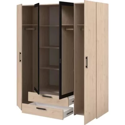 Armoire VARIA - Décor chene et noir - 4 portes 2 tiroirs - L160 x H 185 x P 51.7 cm