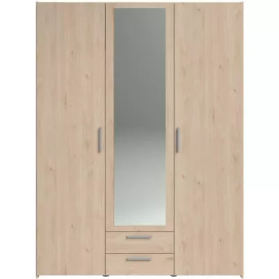 Armoire VARIA - Décor chene - 3 portes + 2 tiroirs + miroir - L 150 x H 200 x 51 cm