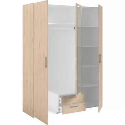 Armoire VARIA - Décor chene - 3 portes + 2 tiroirs + miroir - L 150 x H 200 x 51 cm