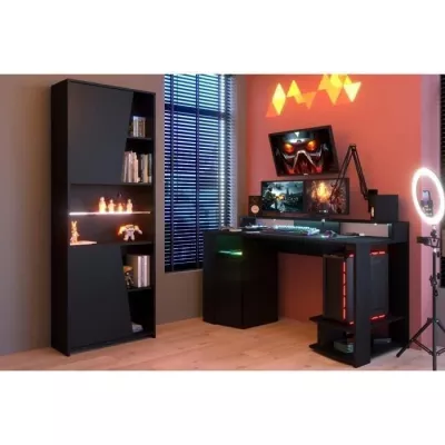 Ensemble bureau gamer et bibliotheque PARISOT - Décor noir