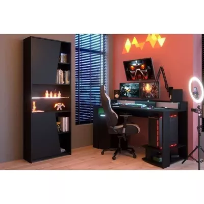 Right LED gaming desk - Black - W 152 x D 61.5 x H 86.7 cm - Large game area - GAMING