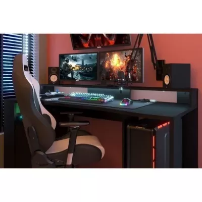 Right LED gaming desk - Black - W 152 x D 61.5 x H 86.7 cm - Large game area - GAMING