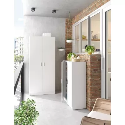 Meuble a chaussures armoire BASIC - 2 portes + 6 étageres - Mélaminé blanc - 30 paires - L75 x P36 x H101 cm