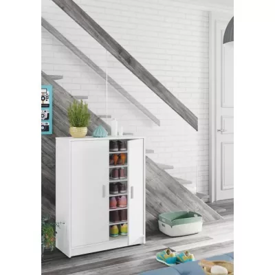 Meuble a chaussures armoire BASIC - 2 portes + 6 étageres - Mélaminé blanc - 30 paires - L75 x P36 x H101 cm