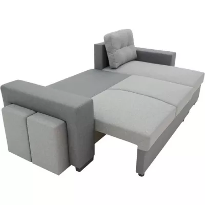 Canapé d'angle convertible réversible 3 places JAMES - L 245 x H 91 x P 139 cm - Coffre et 2 poufs - Anthracite et gris