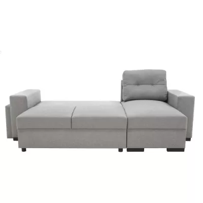 Canapé d'angle convertible réversible 3 places JAMES - L 245 x H 91 x P 139 cm - Coffre et 2 poufs Gris