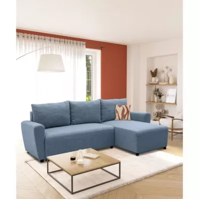 Canapé d'angle convertible 3-4 places STEWART - Tissu bleu - L224 x H85 x P155 cm